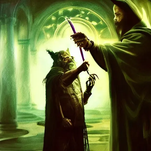 Prompt: beautiful painting of a dark wizard casting a spell, alchemist lab, hyperrealistic, cinematic atmosphere, high definition, epic