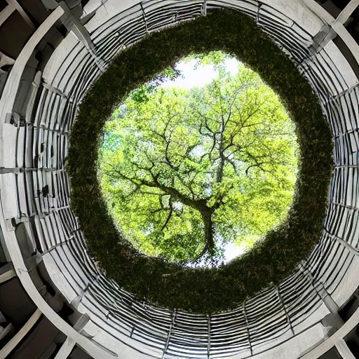 Image similar to an oak tree growing in an atrium, natural light, photo, 4 k