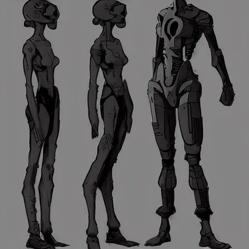 Image similar to character concept art, stylized proportions, human, large shoulders, thin long legs, the expanse tv series, in the style of mike mignola, trending on artstation