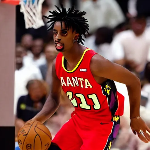 Image similar to playboi carti playing for the atlanta hawks