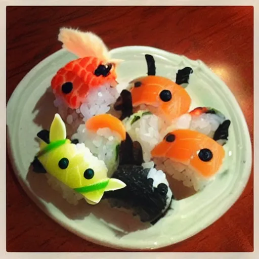 Prompt: cute creature made of sushi - n 6