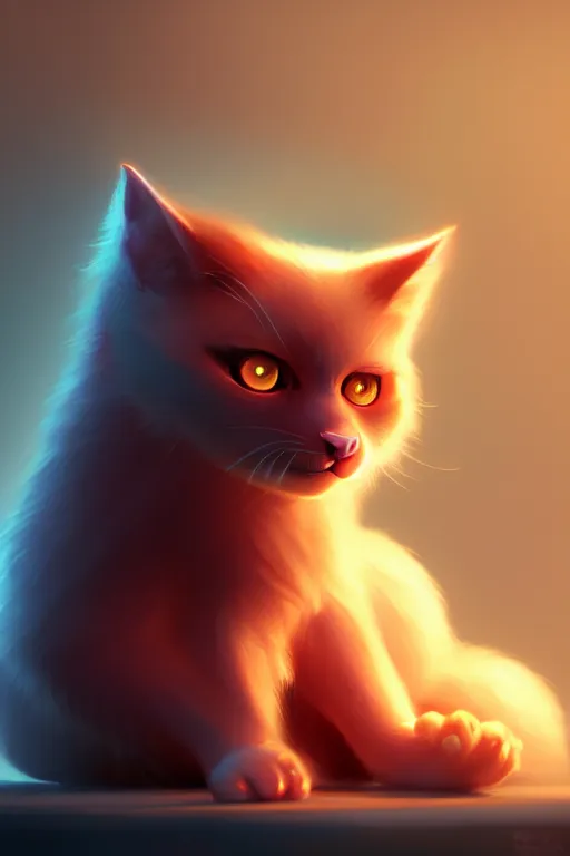 Image similar to super cute Bioluminescent cat character concept, soft light, soft mood, realistic body features and face, illustration, painting oil on canvas by Elena Zhurikhina and Goro Fujita and Charlie Bowater, octane render trending on artstation, 4k, 8k, HD