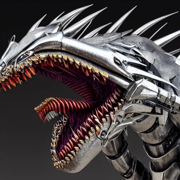 Image similar to detailed mawshot of a gigantic goddess elegant beautiful stunning anthropomorphic hot robot mecha female dragon, eating and swallowing a human whole, with sleek silver metal armor, OLED visor over eyes, micro art, prey, vore, digital art, mawshot, dragon vore, dragon maw, furry art, high quality, 8k 3D realistic, macro art, micro art, Furaffinity, Deviantart, Eka's Portal, G6