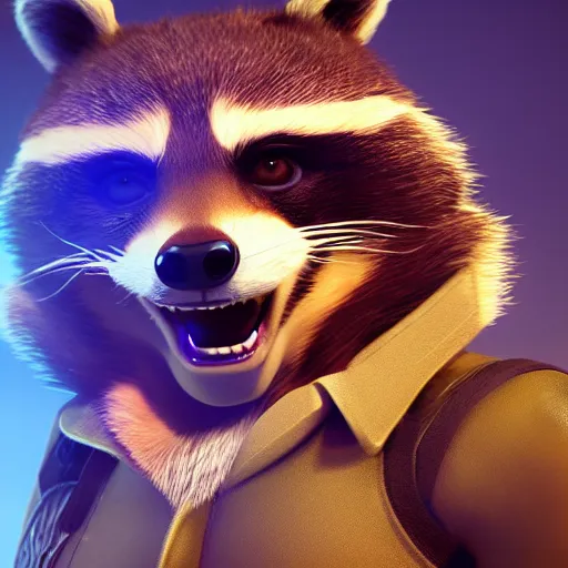 Image similar to raccoon, clash royal style characters, unreal engine 5, octane render, detailed, cinematografic, cinema 4 d