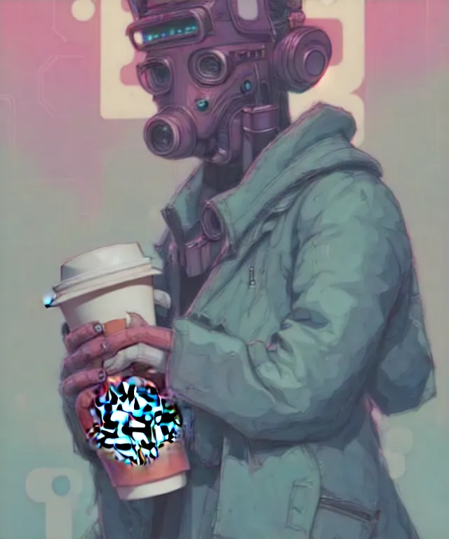 Image similar to a portrait of an anthropomorphic cyberpunk koala holding a starbucks, cyberpunk!, fantasy, elegant, digital painting, artstation, concept art, matte, sharp focus, illustration, art by josan gonzalez