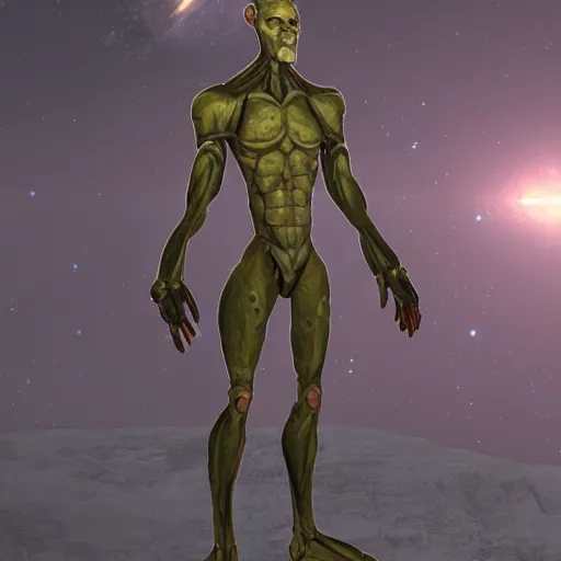 Image similar to average terran, humanoid, slender limbs, hairless head, high forehead