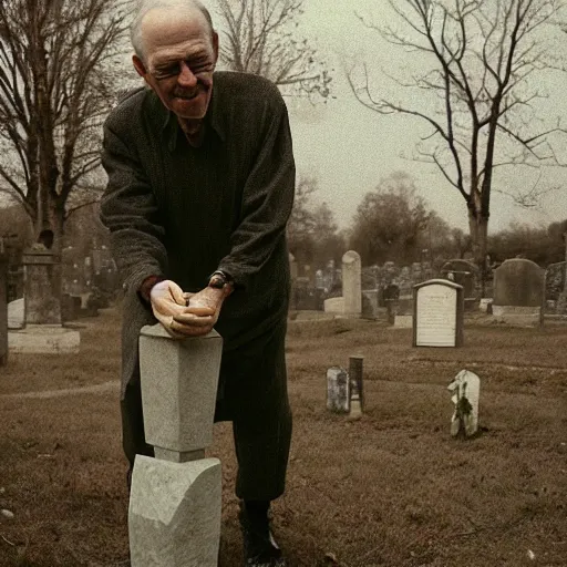 Image similar to an old man shaking hands with a robot in a graveyard, liminal, gothic, eerie, intricate, detailed, award winning photograph, cinestill 8 0 0 t,