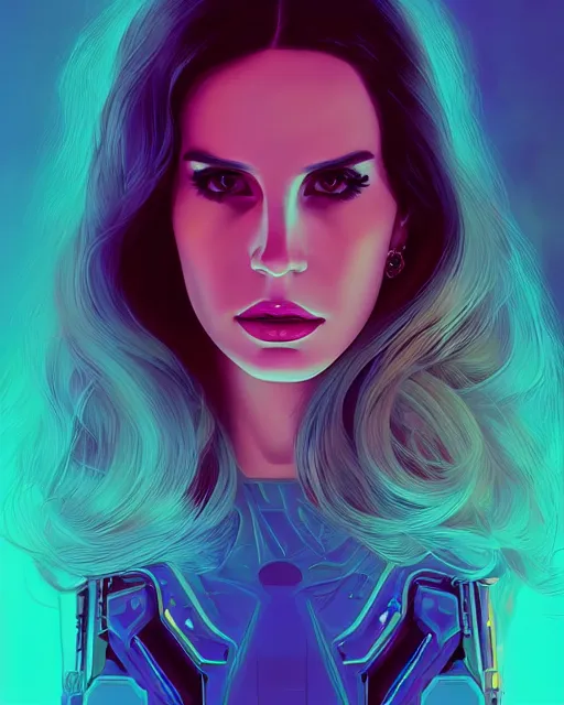 Prompt: portrait of lana del rey as a cyborg. realist abstract. key art. cyberpunk, blue and pink, intricate artwork. clear face, art by tooth wu, wlop, beeple, dan mumford. 8 k octane render, trending on artstation, greg rutkowski very coherent symmetrical artwork. cinematic, hyperrealism, very detailed, iridescent accents