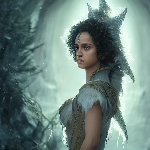 Prompt: Nathalie Emmanuel as an elven priestess, atmospheric lighting, intricate detail, cgsociety, hyperrealistic, octane render, RPG portrait, ambient light, dynamic lighting, hyper detailed, elegant, cinematic, awe inspiring, beautiful, unreal engine, 8k ultra hd, artstationHD, hyper detailed, elegant, cinematic, awe inspiring