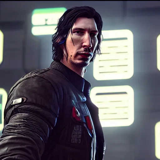 Image similar to Adam driver as a character in cyberpunk 2077