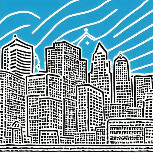 Image similar to asheville skyline, digital art, keith haring style