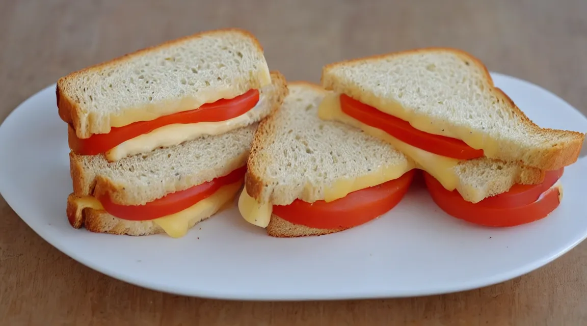 Image similar to a cheese and tomato sandwich.