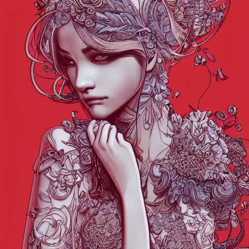 Image similar to the most ridiculously beautiful and elegant and cute woman ever imaginable, an ultrafine detailed illustration by james jean, final fantasy, intricate linework, bright colors, behance contest winner, vanitas, angular, altermodern, unreal engine 5 highly rendered, global illumination, radiant light, detailed and intricate environment