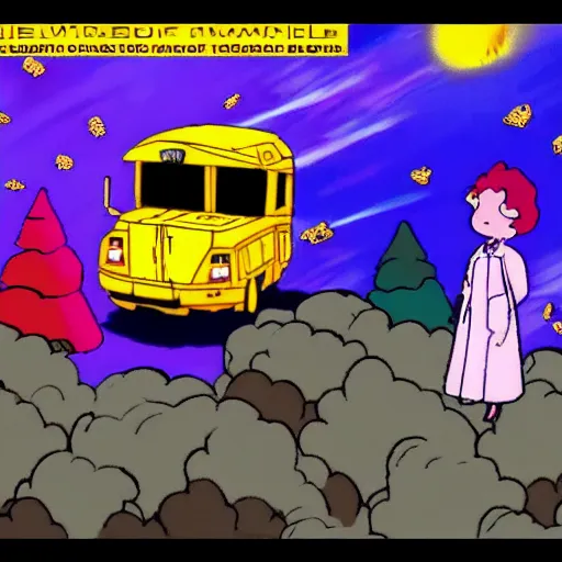 Prompt: the hammer of dawn blows up the magic school bus