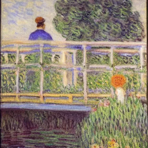 Prompt: sad guy looking at the first place in a competition by monet