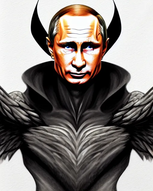 Image similar to 3 / 4 view of vladimir putin with wings, confident pose, pixie character, video game genshin impact, cell shaded anime intricate, elegant, sharp focus, illustration, highly detailed, concept art, matte, magali villeneuve, artgerm, anime, trending on artstation