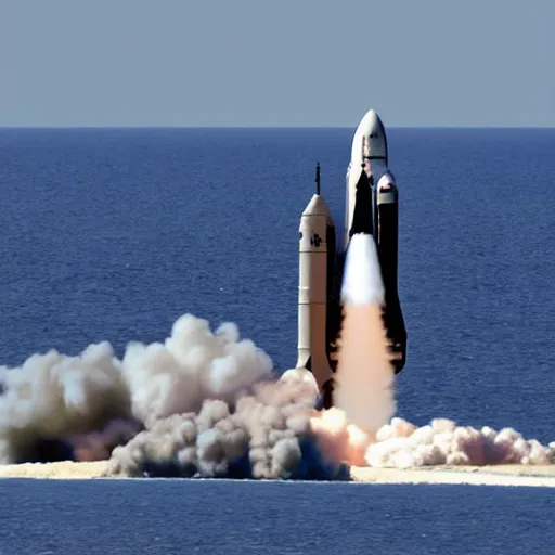 Prompt: a submarine launching a space shuttle from a missile bay, realistic photo, digital photo