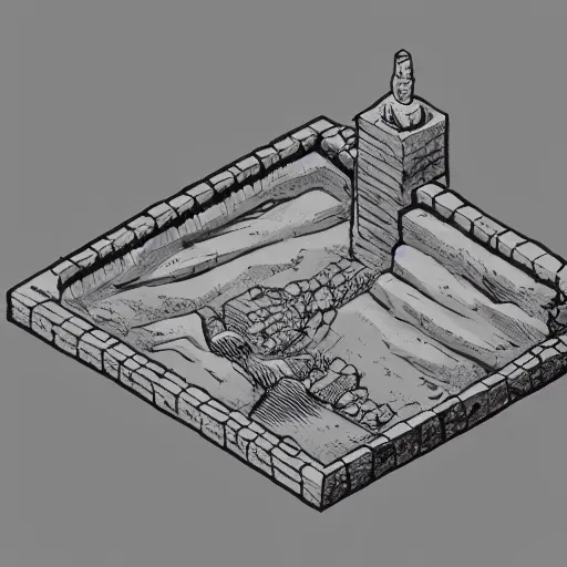 Image similar to isometric view of cave entrance, lineart