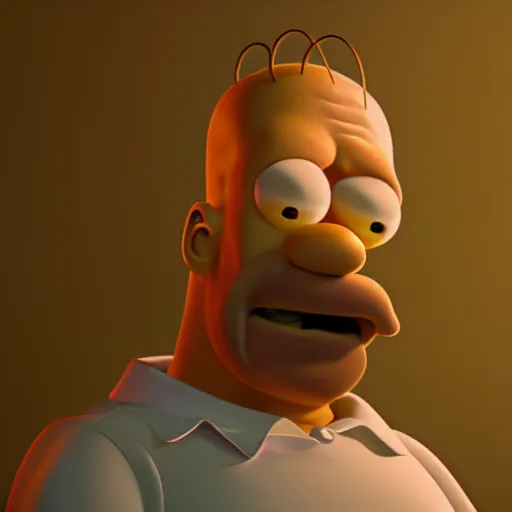 Image similar to A volumetric octane render portrait of Homer Simpson.