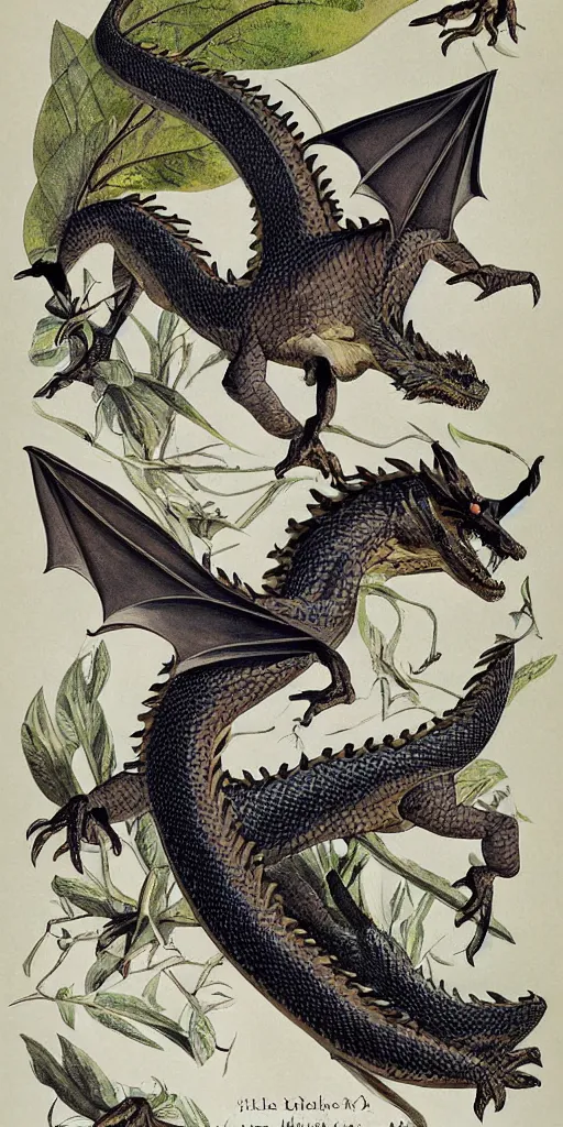 Prompt: field guide illustration painting of a dragon by john audubon and david allen sibley, detailed art, white background