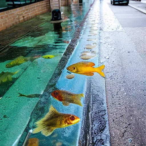 Image similar to a liquid sidewalk with a group of fish swimming inside it
