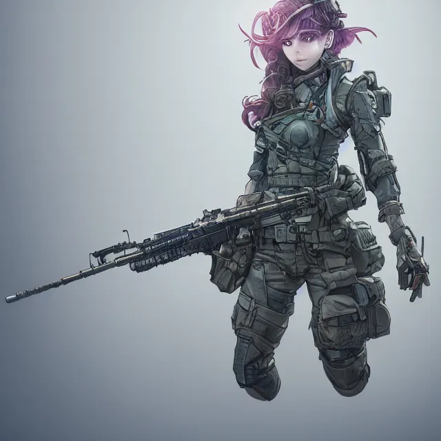 Prompt: the portrait of lawful neutral female futuristic infantry sniper as absurdly beautiful, gorgeous, elegant, young anime girl, an ultrafine hyperdetailed illustration by kim jung gi, irakli nadar, intricate linework, bright colors, octopath traveler, final fantasy, unreal engine 5 highly rendered, global illumination, radiant light, detailed and intricate environment