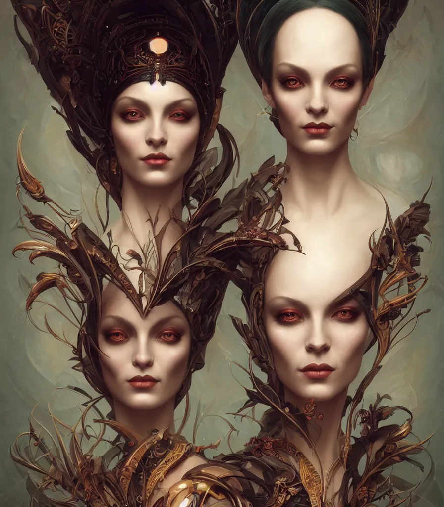 Prompt: symmetry!! the portrait of the absurdly beautiful woman, octane render, symmetrical face, maximalist details, octane render, trending in cgsociety, a beautiful painting by gerald brom, peter mohrbacher, sophie anderson