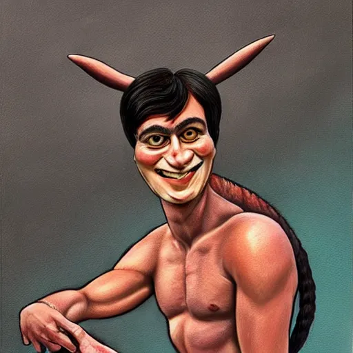 Image similar to beautiful lifelike painting of martin shkreli as a centaur, hyperreal detailed facial features and uv lighting, art by ed roth and basil wolverton