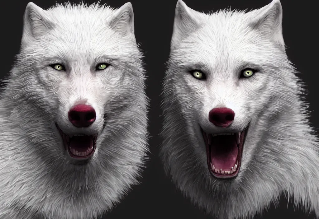 Image similar to a man morphing into a white wolf, artstation, high detail, colorful lighting