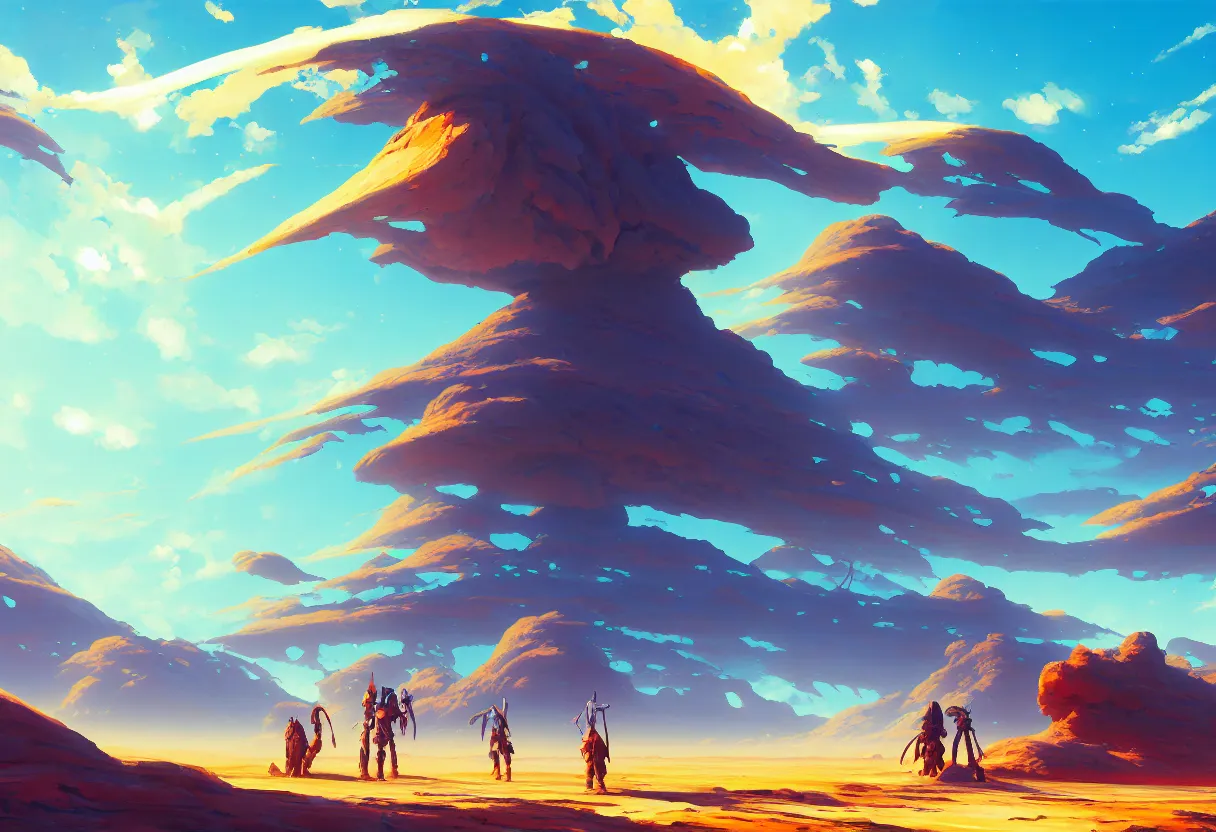 Prompt: arid planet, ntricate oil painting, high detail illustration, sharp high detail, manga and anime 1 9 9 9, official fanart behance hd artstation by jesper ejsing and makoto shinkai, 4 k