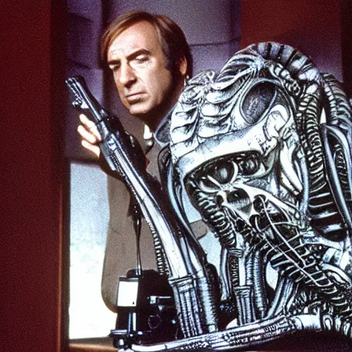 Image similar to film still of saul goodman in aliens, by hr giger