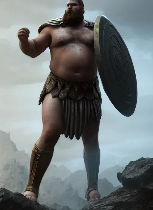 Prompt: full body hyper realistic illustration of Ibai Llanos as a spartan hoplite hero, big guy and big belly, perfect facial symmetry + dim volumetric lighting, 8k octane beautifully detailed render, post-processing, extremely hyperdetailed, intricate, epic composition, grim yet sparkling atmosphere, cinematic lighting + masterpiece, trending on artstation