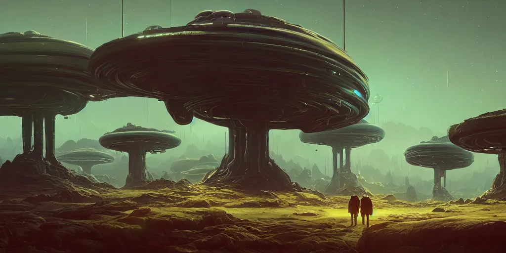 Image similar to an amazing alien landscape, digital art, breathtaking, extremely detailed, digital paintinghyperrealistic, dynamic lighting, particles, unreal engine, simon stålenhag, rendered by Beeple, Makoto Shinkai, syd meade, simon stålenhag, environment concept, trending on artstation, octane render, 4K UHD image