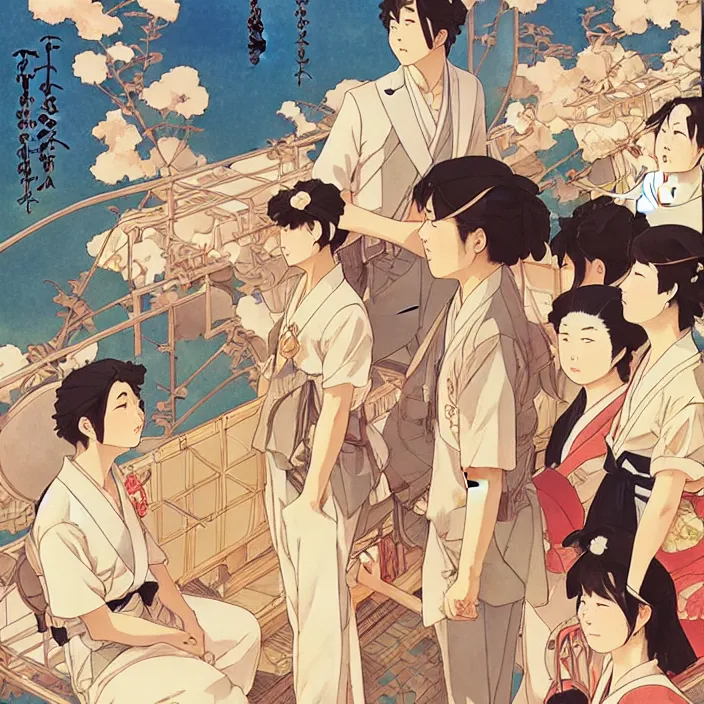 Image similar to japanese city, summer, in the style of studio ghibli, j. c. leyendecker, greg rutkowski, artem