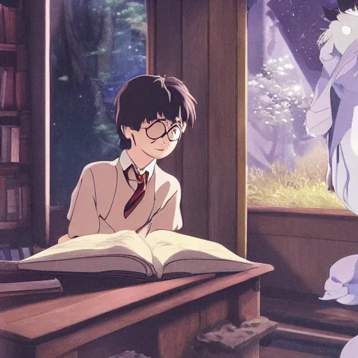 Image similar to film still of Harry potter and the philosopher's stone Artwork by Dice Tsutsumi, Makoto Shinkai, Studio Ghibli