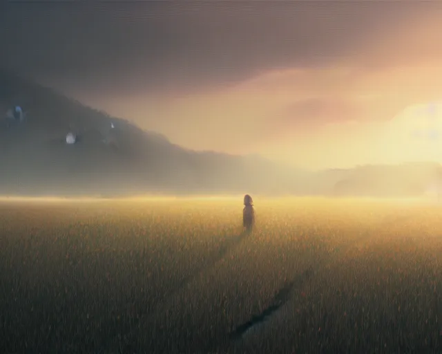 Image similar to a field at dawn, illustrated by wlop, extremely detailed, 8 k, trending on pixiv, cinematic lighting, beautiful