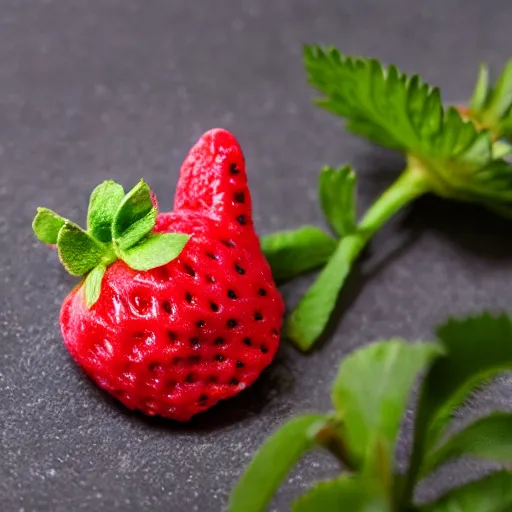 Image similar to a strawberry in the shape of a kitten