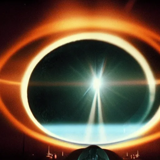 Prompt: an ethereal lens flare, black background, vfx, subtle, high detail, close encounters of the third kind, circular