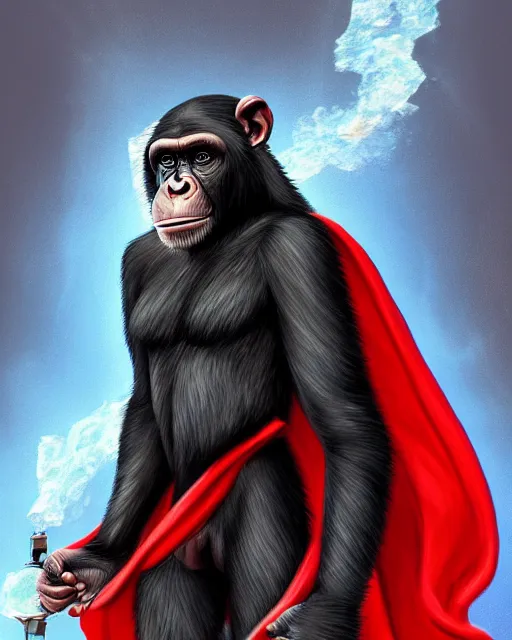 Image similar to fury art, an anthro chimpanzee wearing a large cape and a fantasy armor, ice, fiery background, 3 d, 8 k, extremely detailed, trending on furaffinity, trending on artstation, award winning, sharp focus, illustration