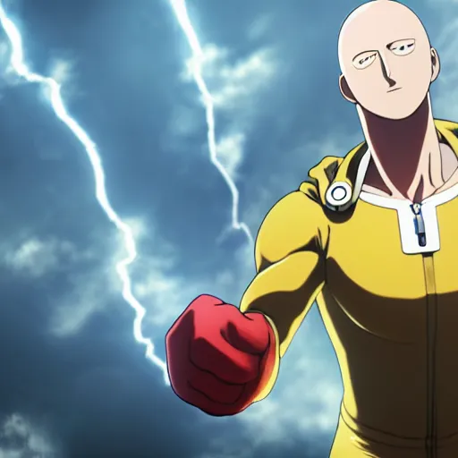 Image similar to Realistic one punch man, 4k, high detailed