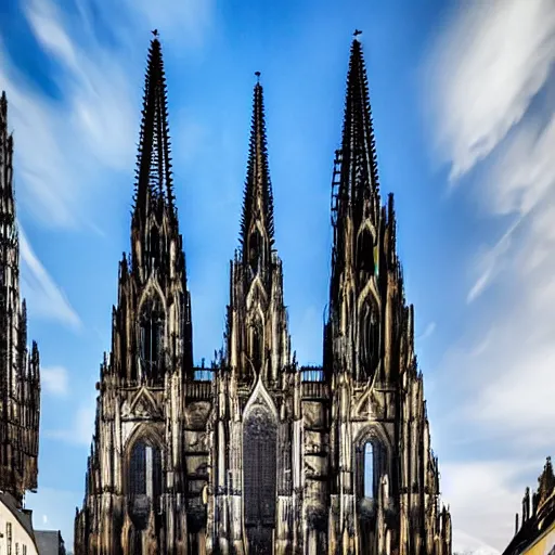 Prompt: the cathedral of Cologne used as a rocket launch pad