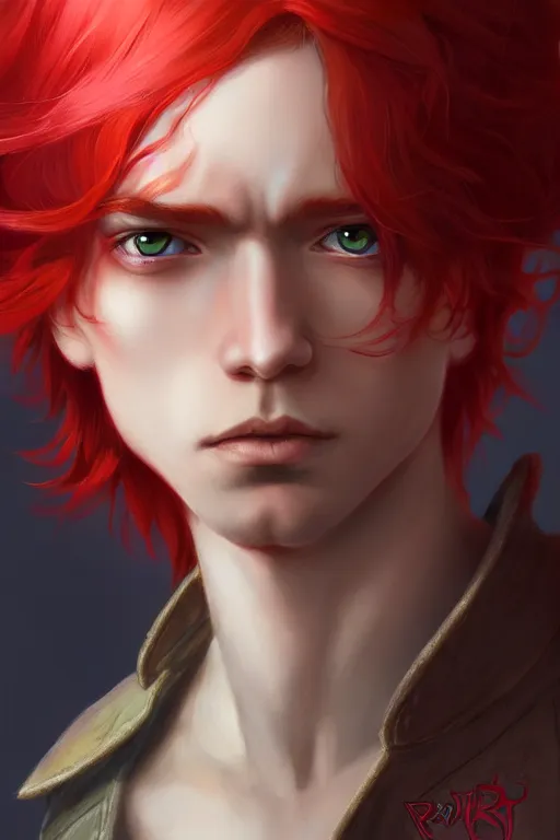 Image similar to fairy prince, red hair, highly detailed, d & d, fantasy, highly detailed, digital painting, trending on artstation, concept art, sharp focus, illustration, art by artgerm and greg rutkowski and fuji choko and viktoria gavrilenko and hoang lap