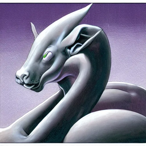 Prompt: a portrait of mewtwo, in the style of wayne barlowe