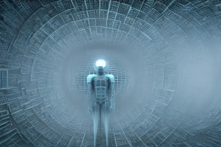 Image similar to a complex organic fractal 3 d ceramic humanoid megastructure, cinematic shot, foggy, photo still from movie by denis villeneuve