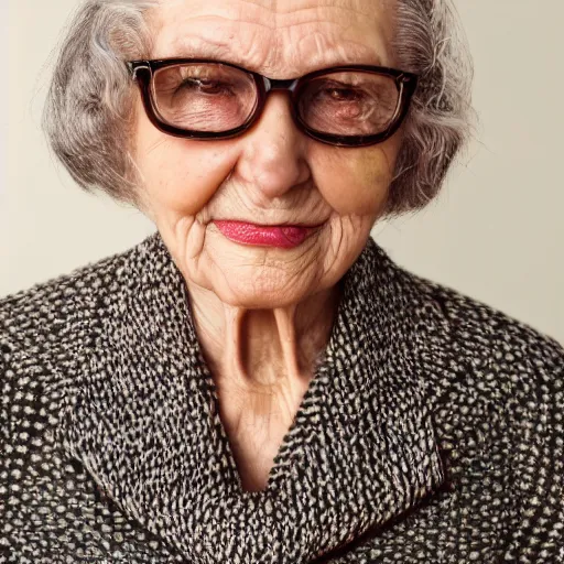 Image similar to Mid Closeup portrait of a very well-dressed old lady, photo made by Wes Anderson award winning, 4K