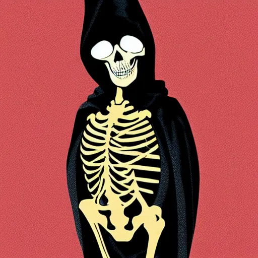 Image similar to a skeleton in black cloak by Matt Bors