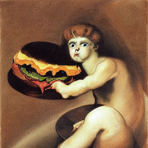 Prompt: saturn devouring a burger by Francisco Goya