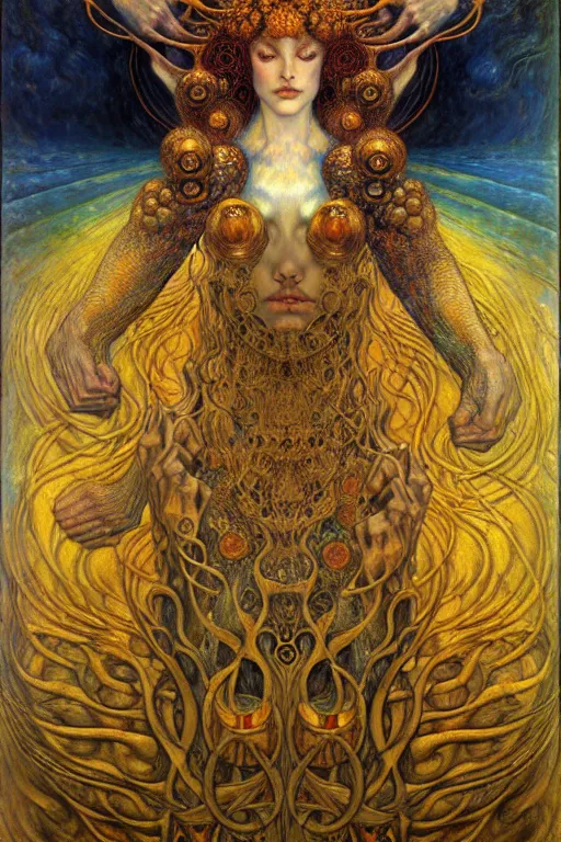 Image similar to Divine Chaos Engine by Karol Bak, Jean Delville, William Blake, Gustav Klimt, and Vincent Van Gogh, symbolist, visionary