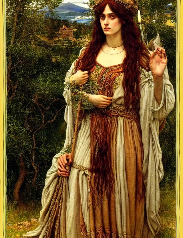 Image similar to muse - priestess of the pre - raphaelites traditional corsican, complex, very detailed, art station, illustration, jurgens, rutkovsky, bugro