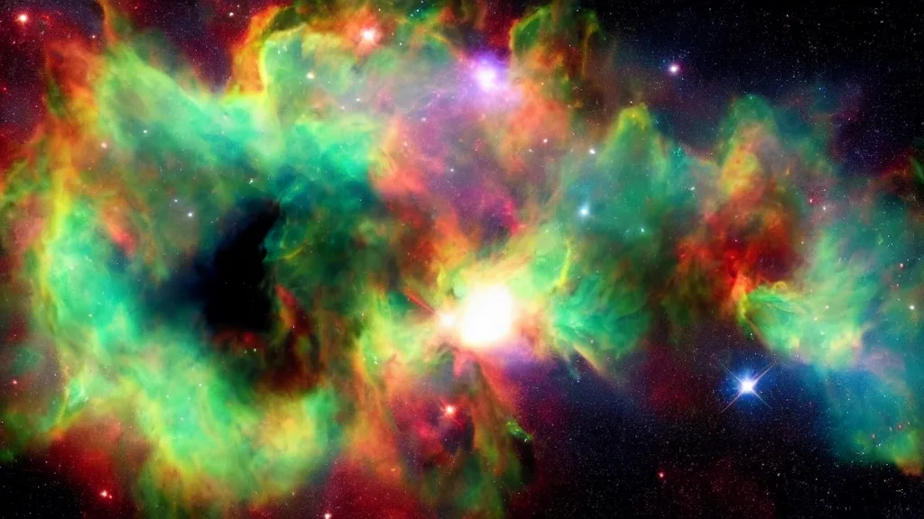 Image similar to ((((Hulk outline)))) made in the form of a (((nasa nebula photo))), James Webb telescope photo, photo